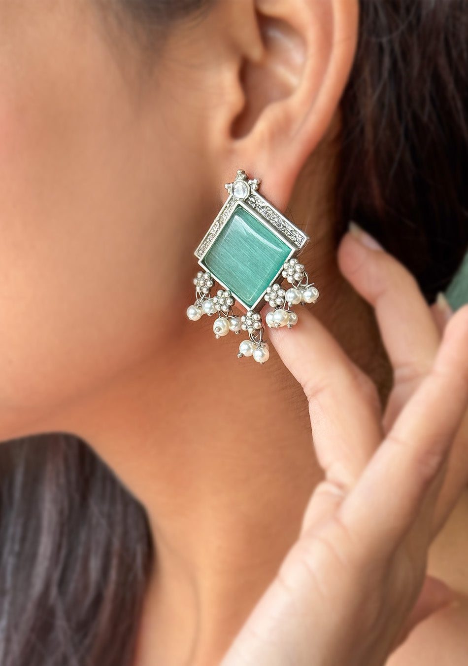 Aqua Square Earring