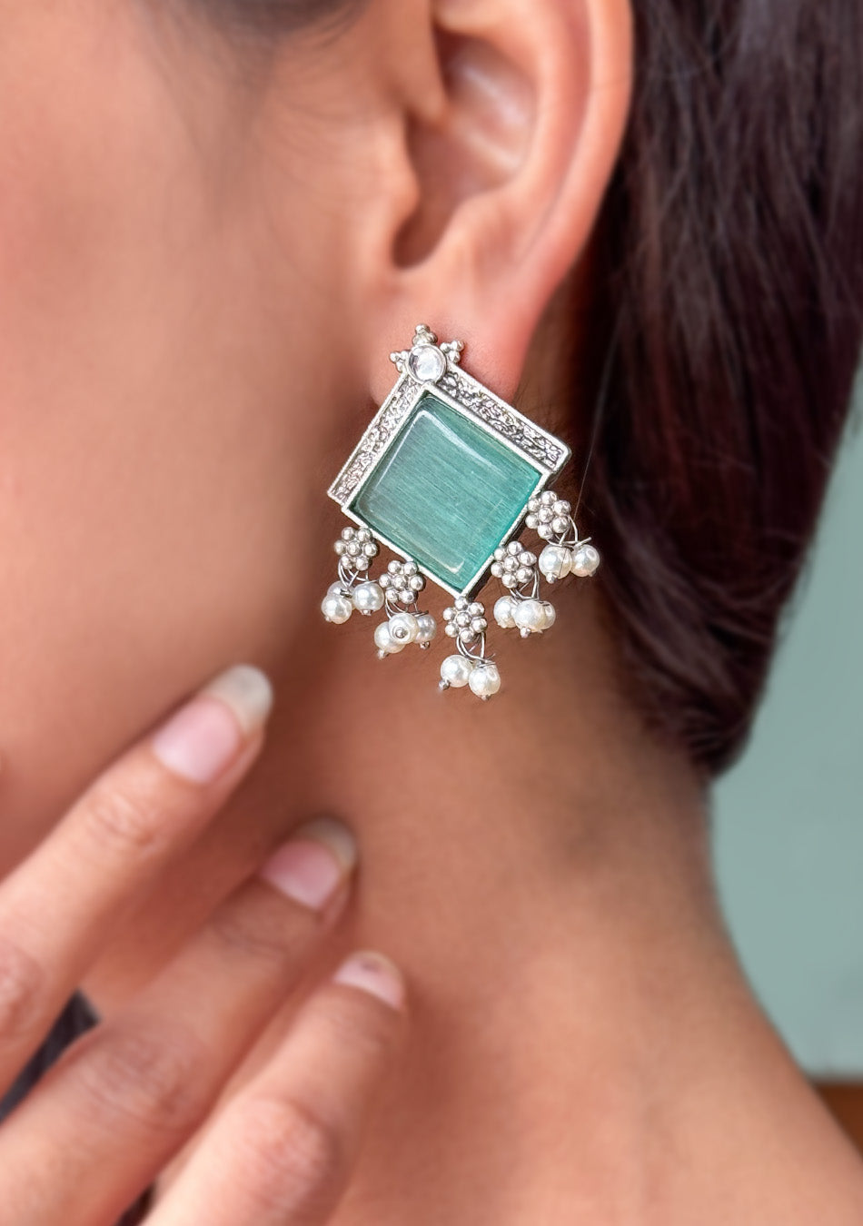 Aqua Square Earring