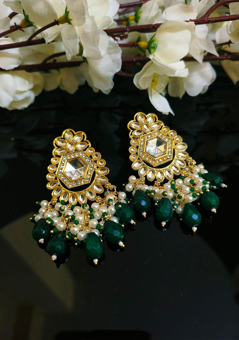 Emerald Golden Drops Earrings
