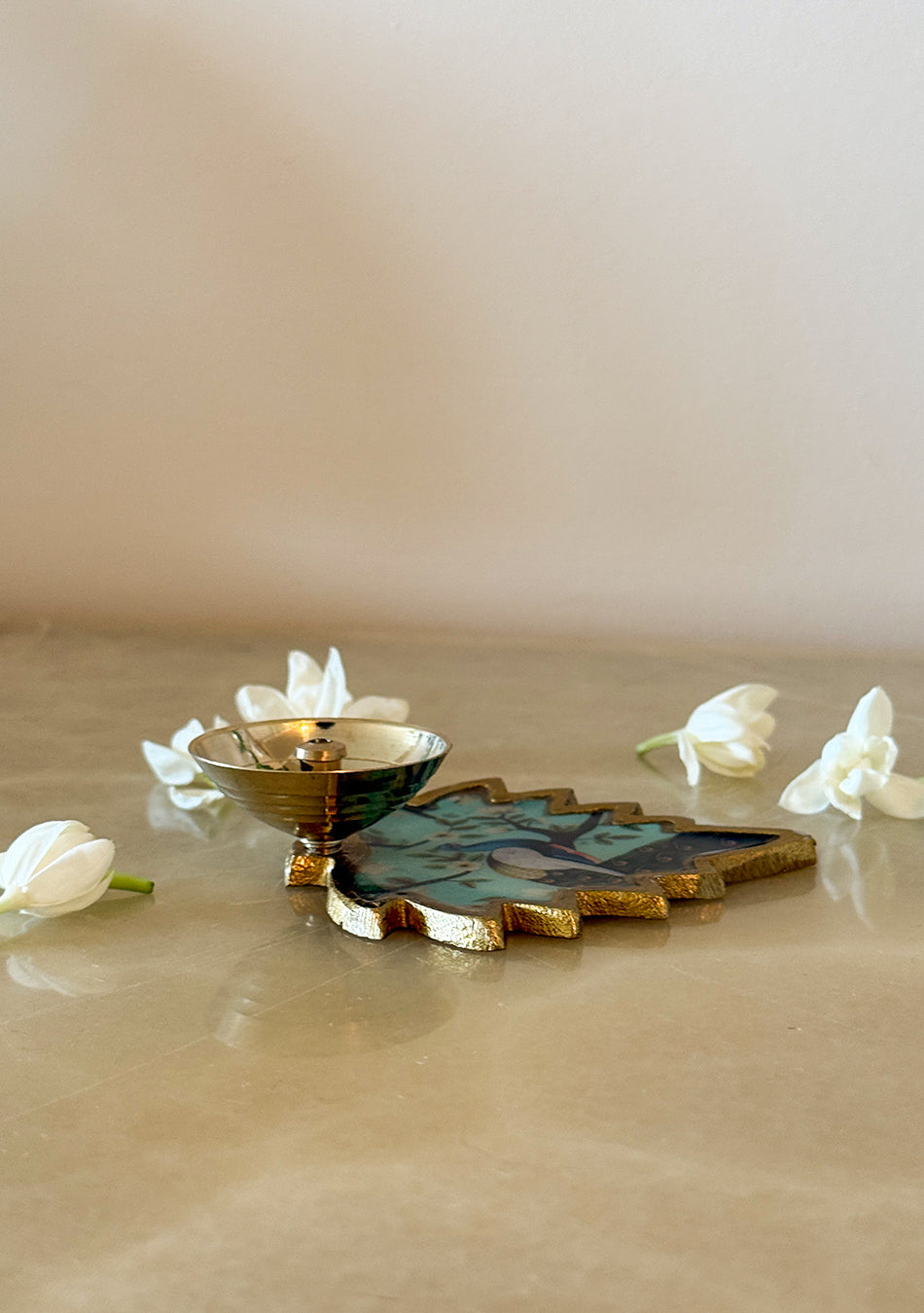 Brass Peacock Leaf Diya