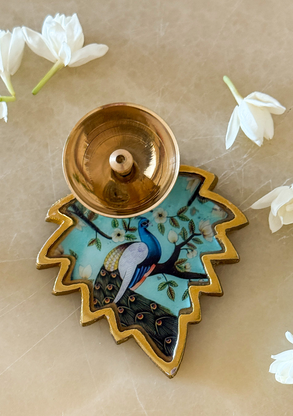 Brass Peacock Leaf Diya