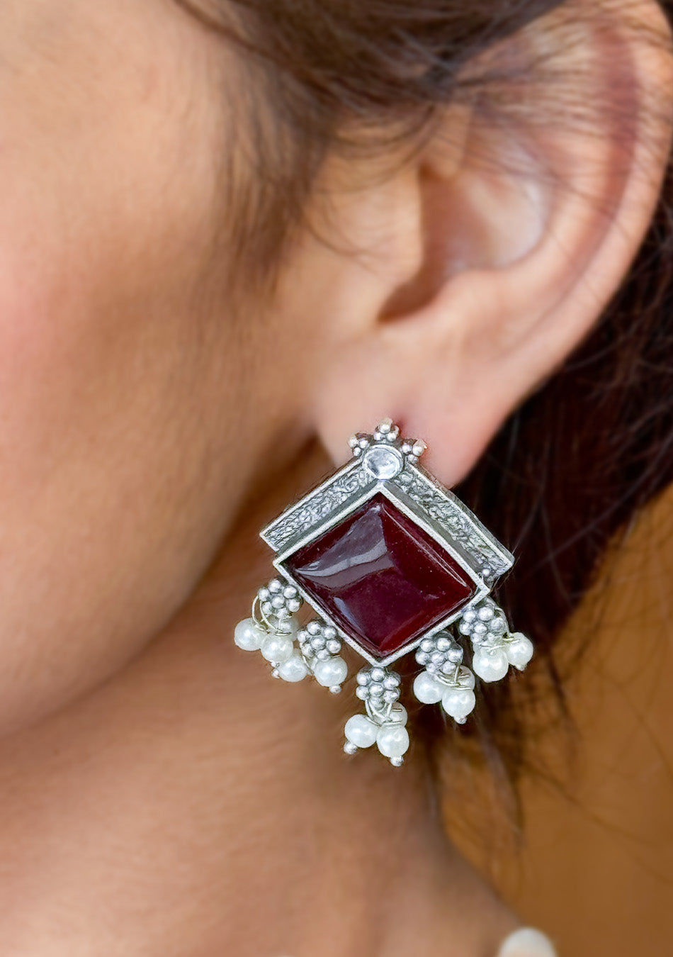 Ruby Square Earrings