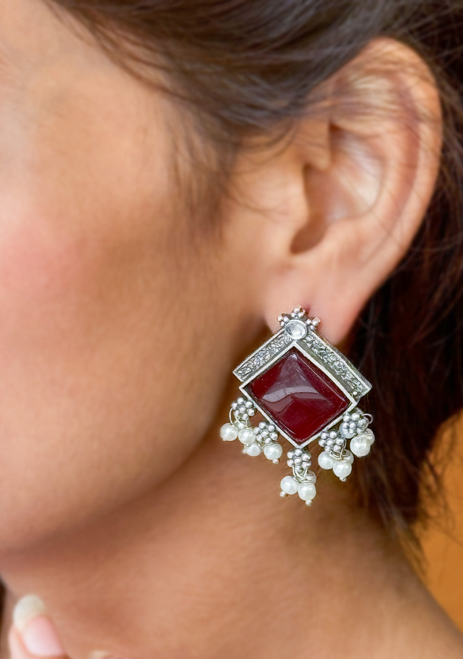 Ruby Square Earrings