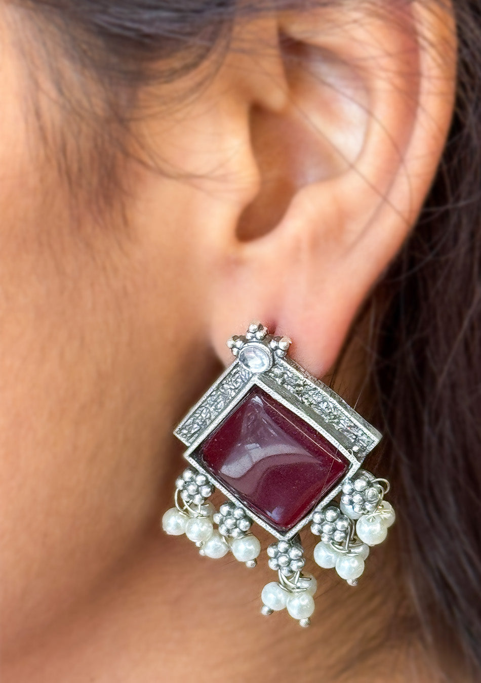 Ruby Square Earrings