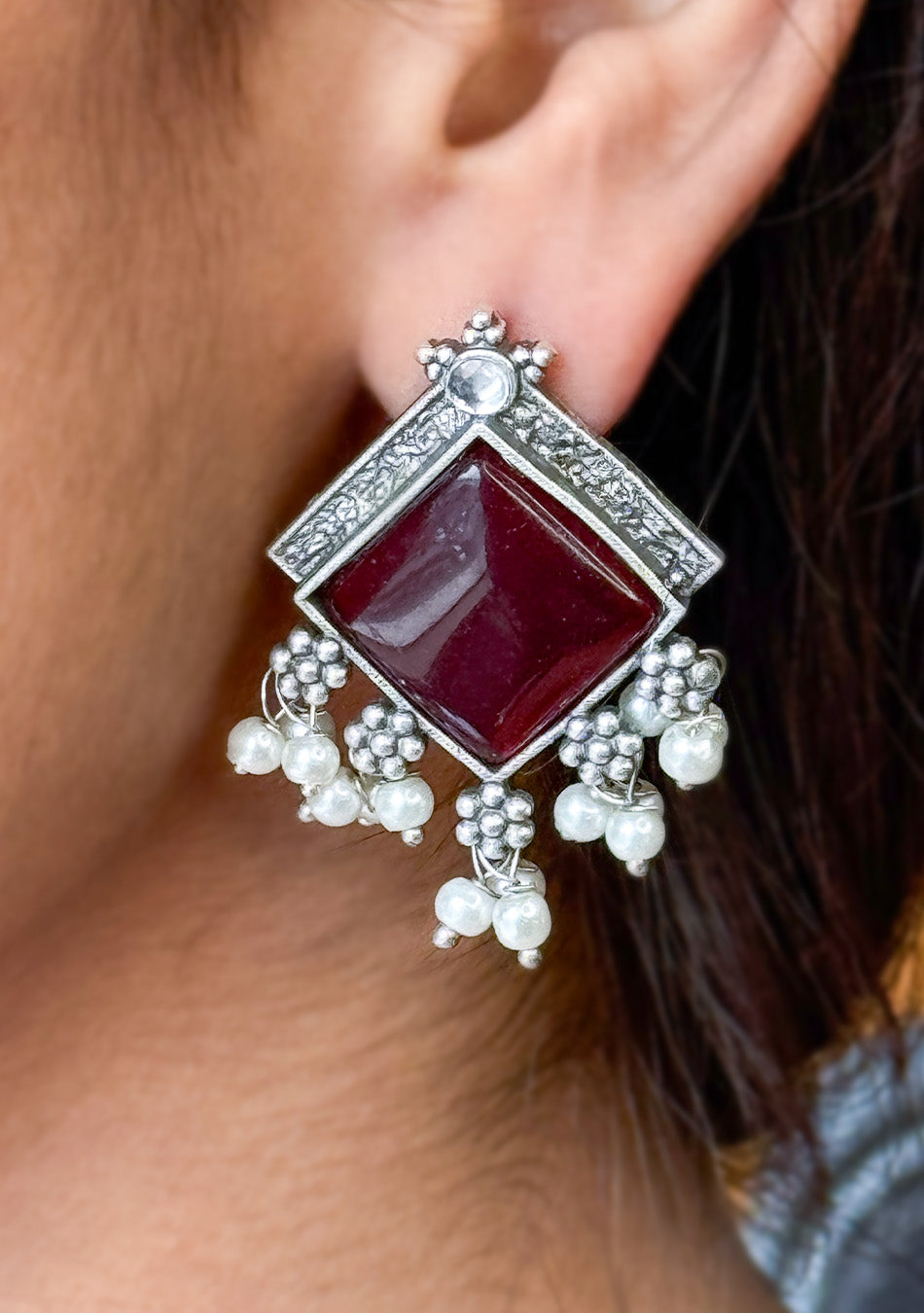 Ruby Square Earrings