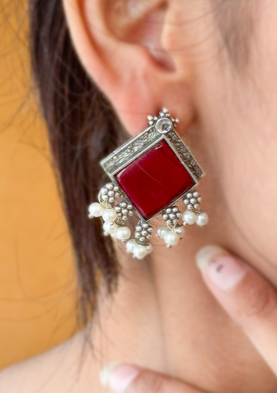 Ruby Square Earrings