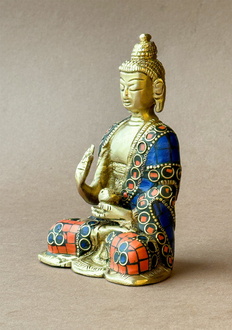 Antique Brass Buddha with Stone Work