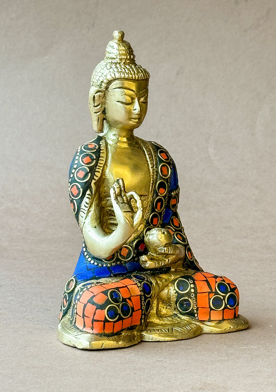 Antique Brass Buddha with Stone Work