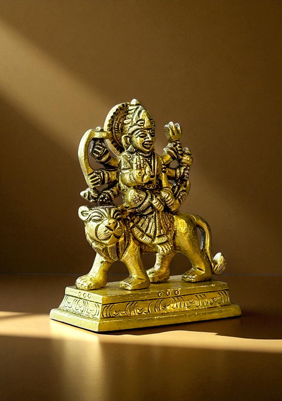 Antique Brass Goddess Durga on Lion
