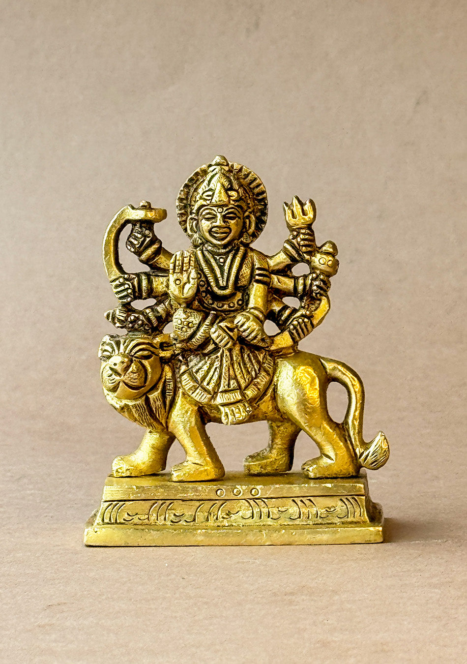 Antique Brass Goddess Durga on Lion