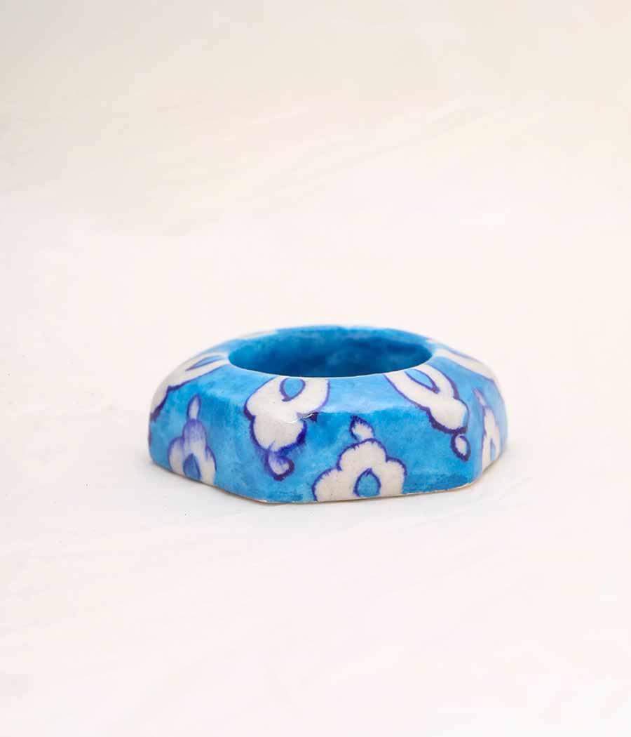 Blue Pottery Hexagon Sky blue Diya - Set of 6