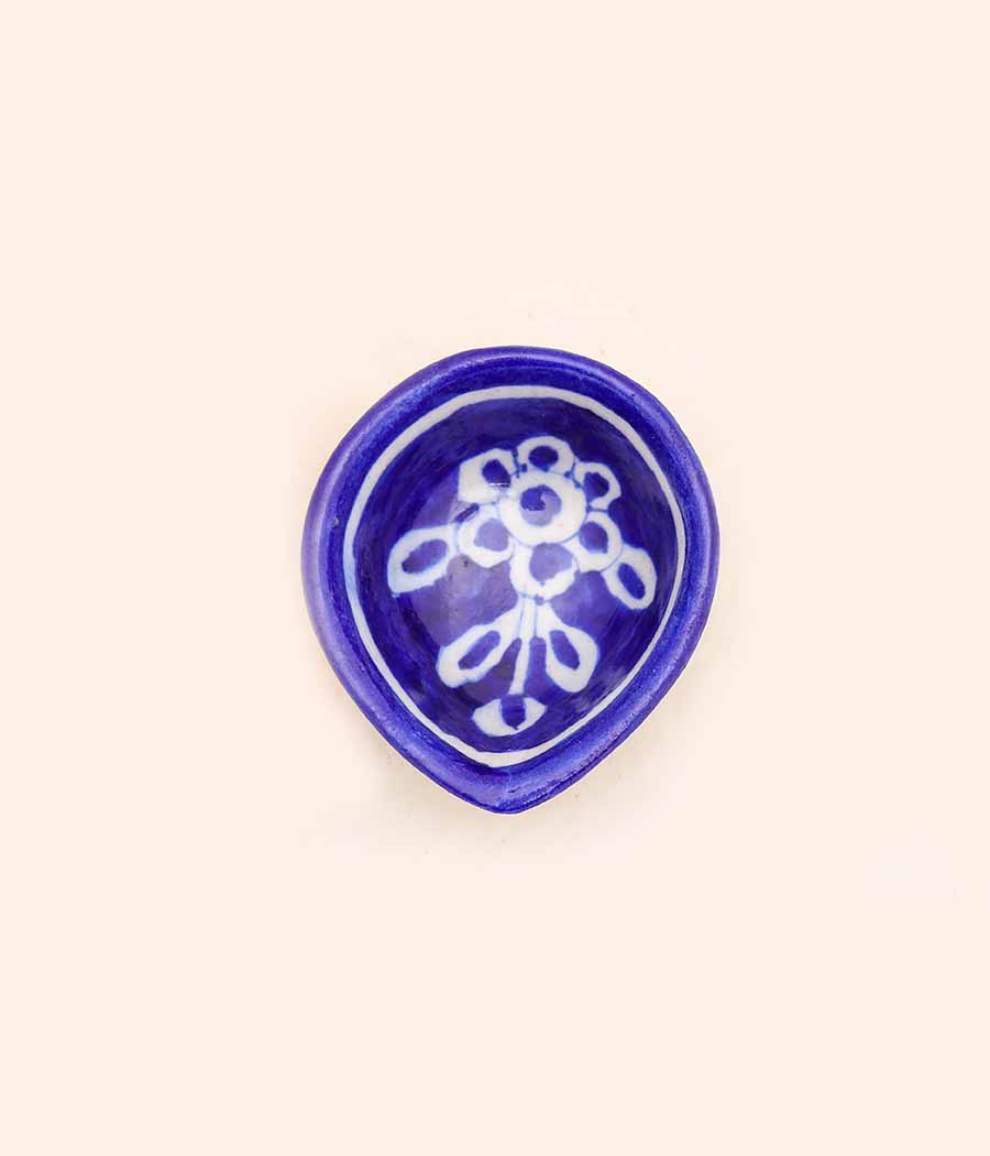 Blue Pottery Madhubani Design Diya - Set of 6