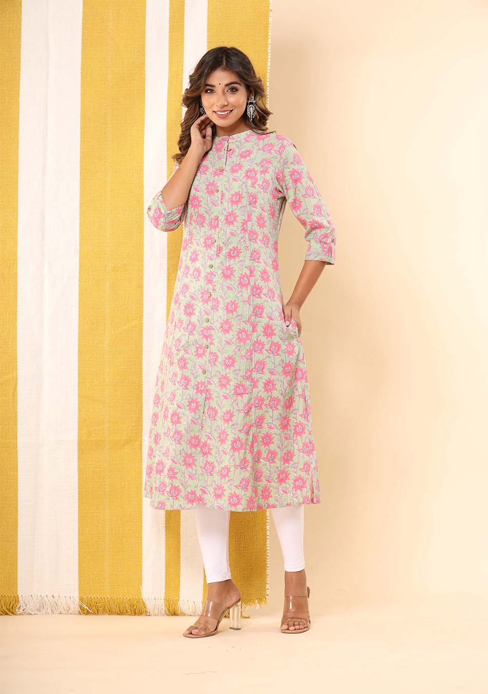 Light Green Floral Print Kurta