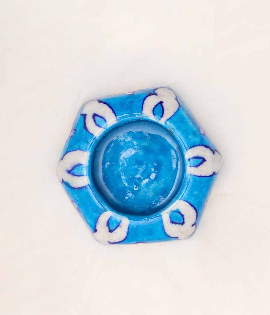 Blue Pottery Hexagon Sky blue Diya - Set of 6