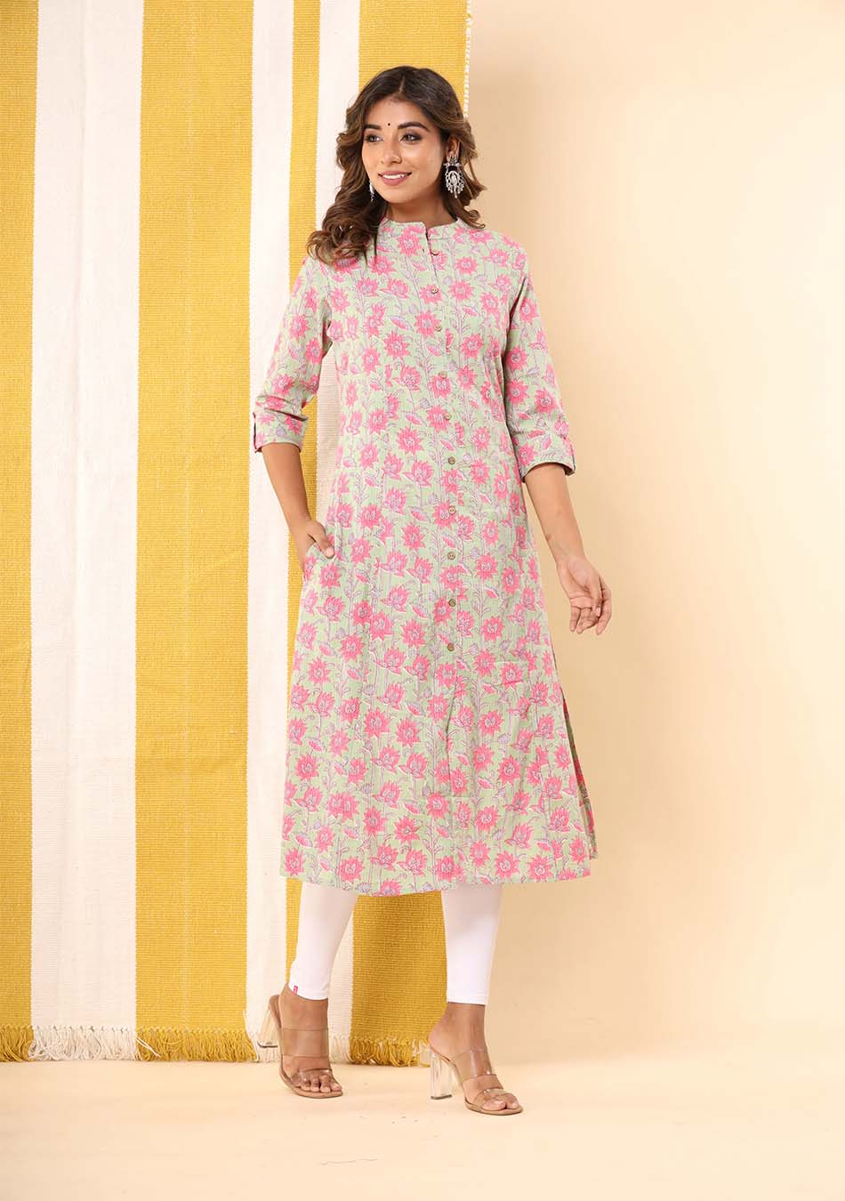 Light Green Floral Print Kurta