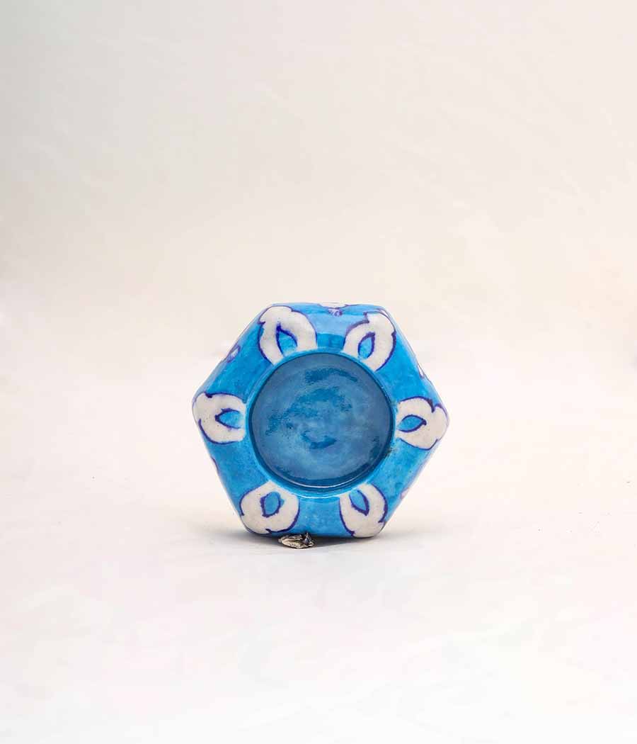 Blue Pottery Hexagon Sky blue Diya - Set of 6