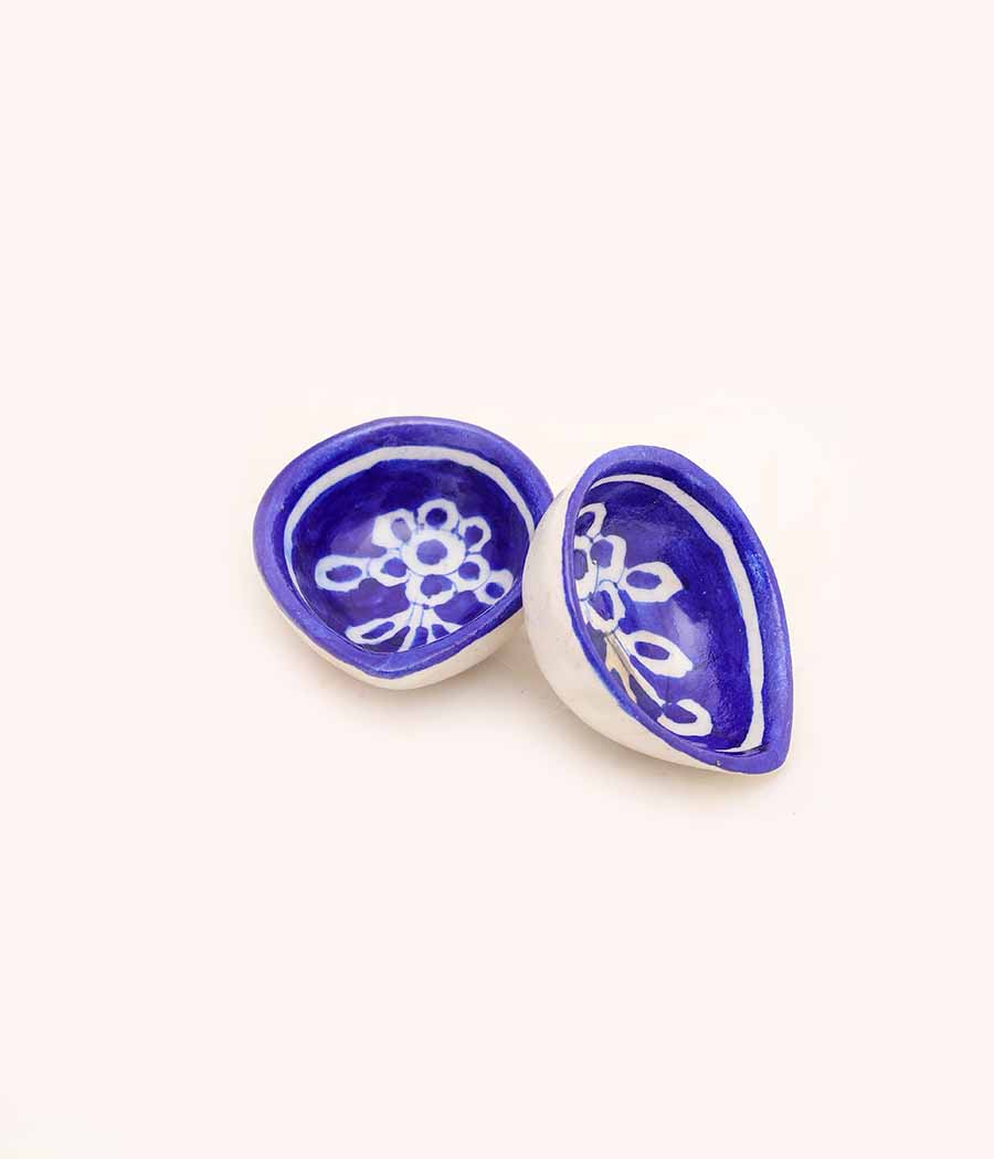 Blue Pottery Madhubani Design Diya - Set of 6