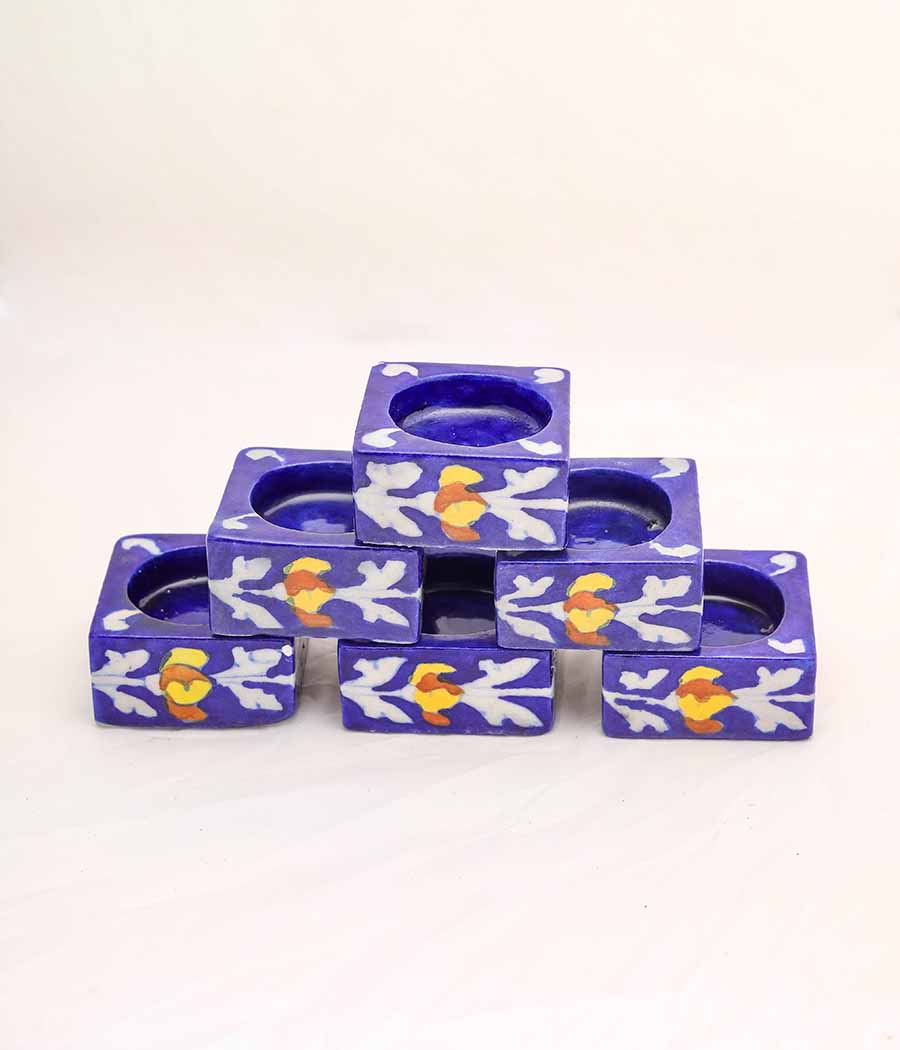 Blue Pottery Flower Decorated Square diyas