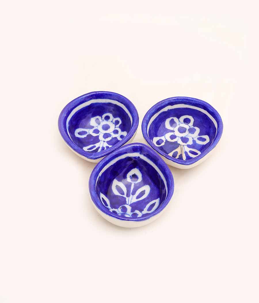 Blue Pottery Madhubani Design Diya - Set of 6