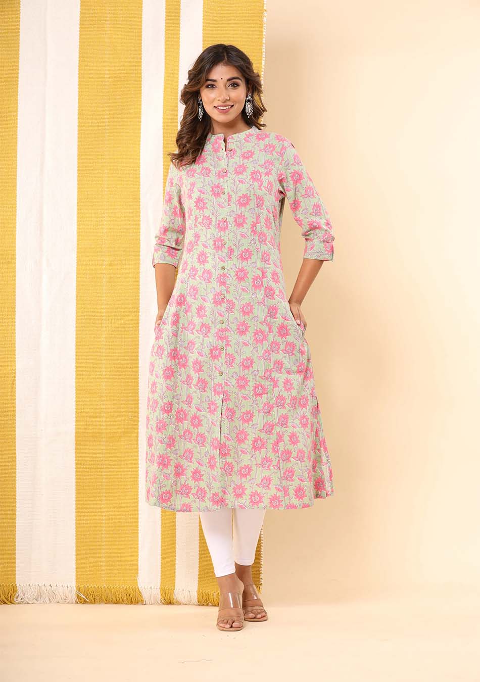 Light Green Floral Print Kurta