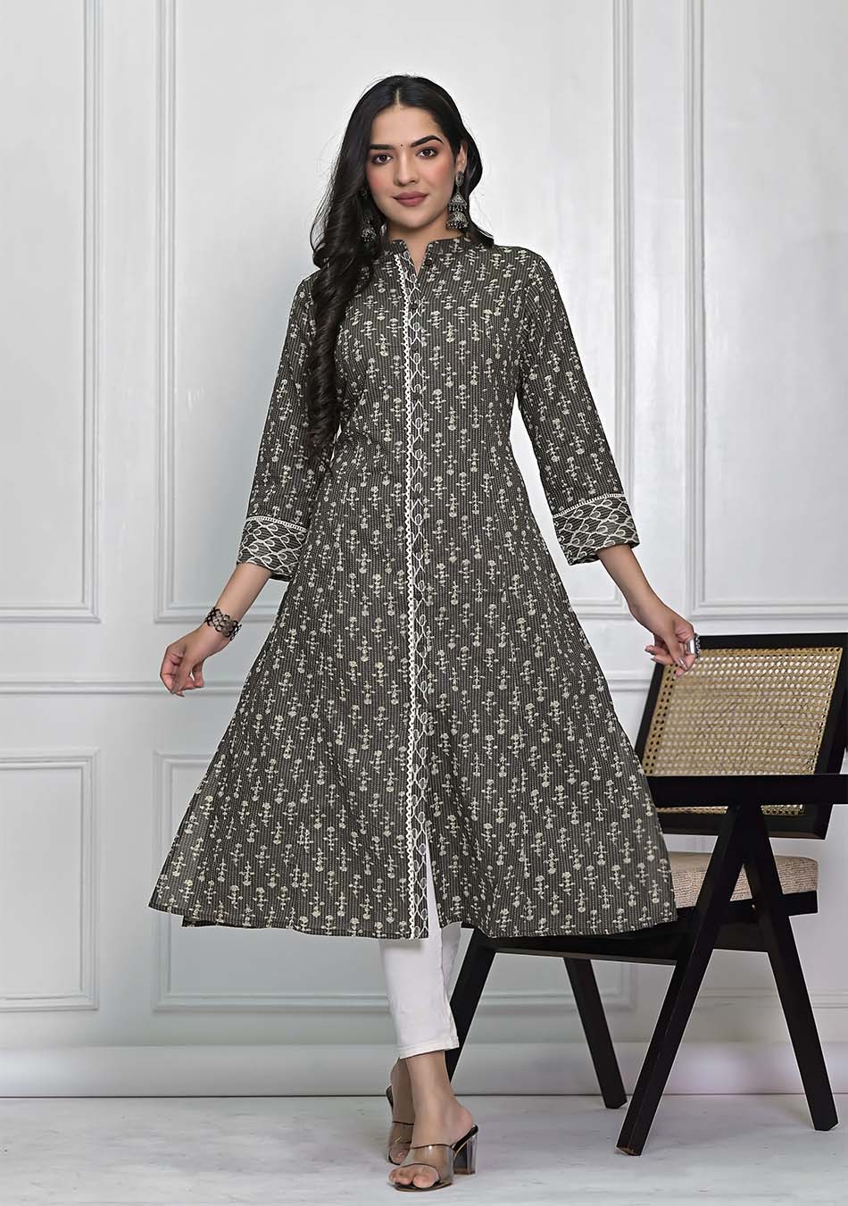 Dark GREY Floral Print Kurta