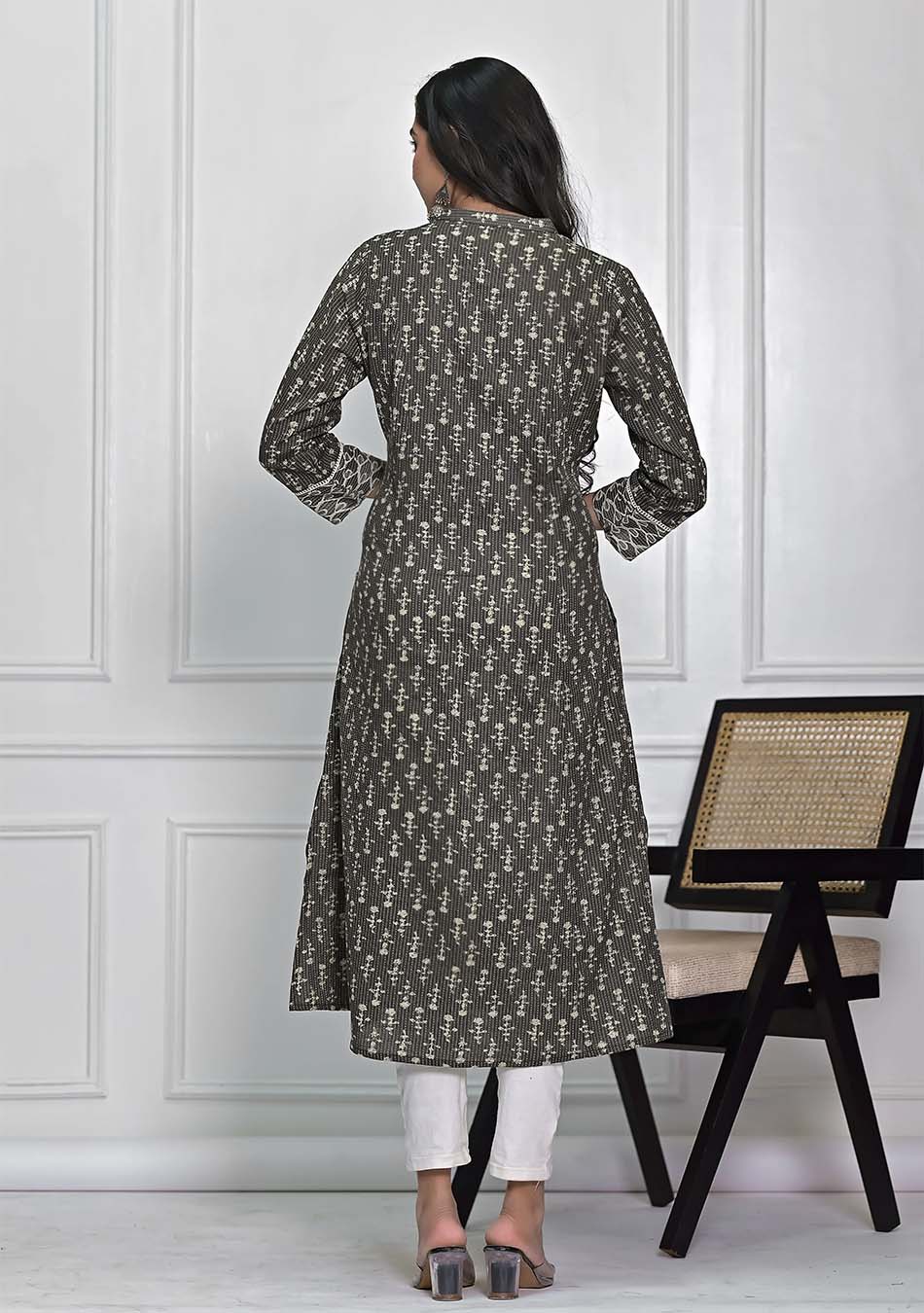 Dark GREY Floral Print Kurta