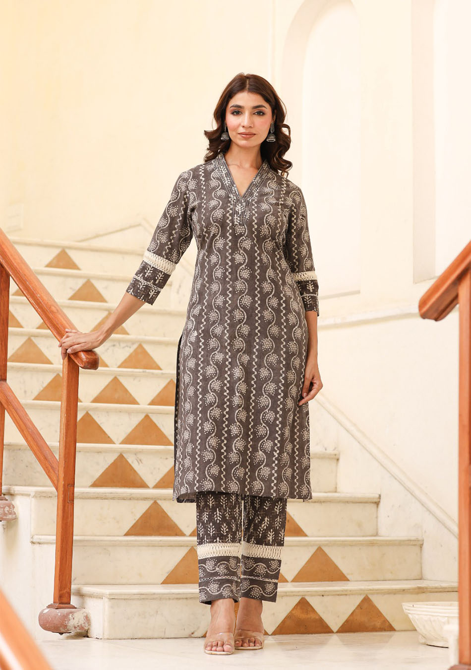 Cocoa Brown Dabu Print Suit Set