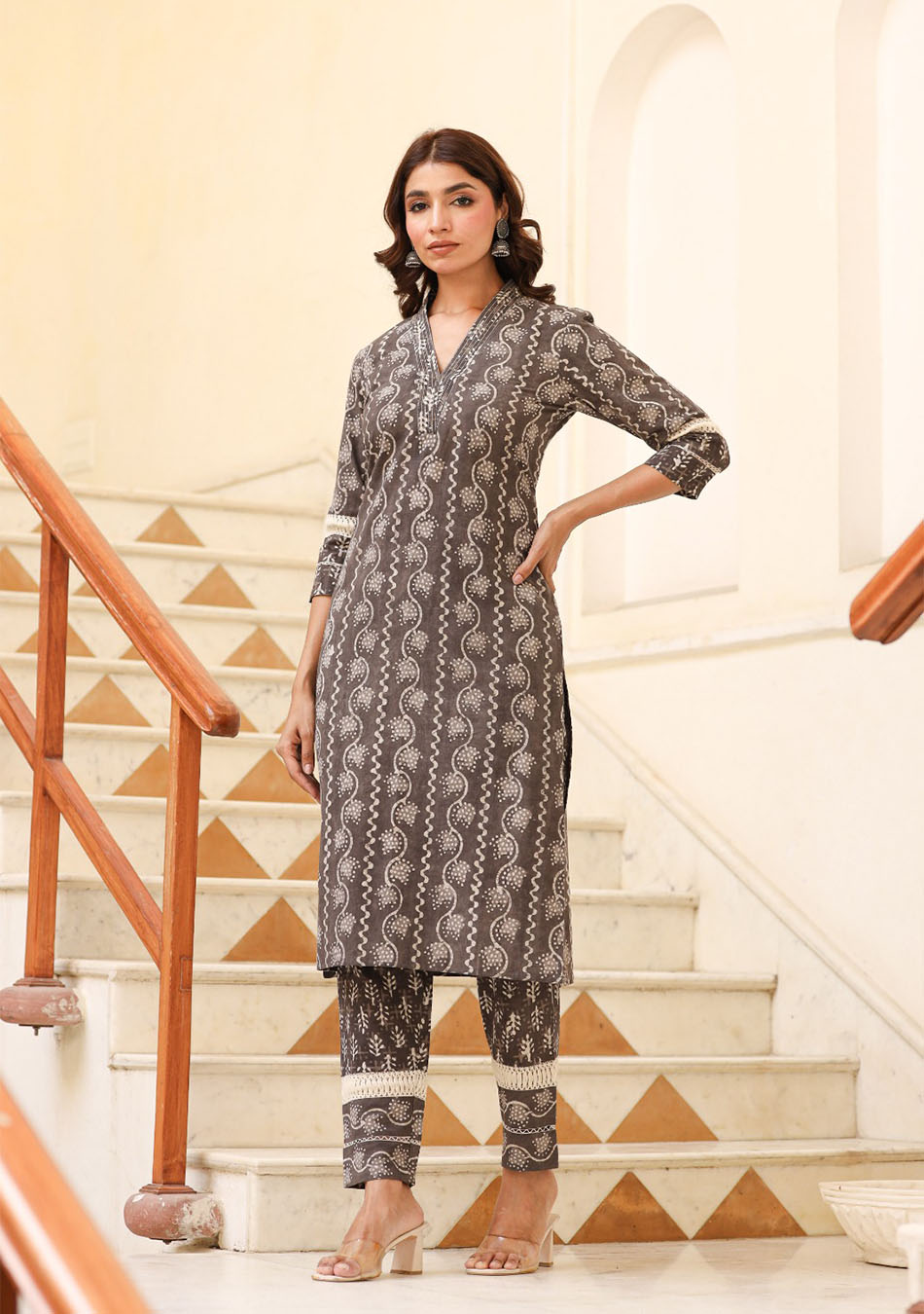 Cocoa Brown Dabu Print Suit Set