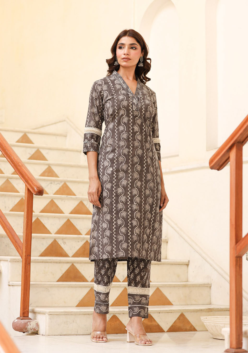 Cocoa Brown Dabu Print Suit Set