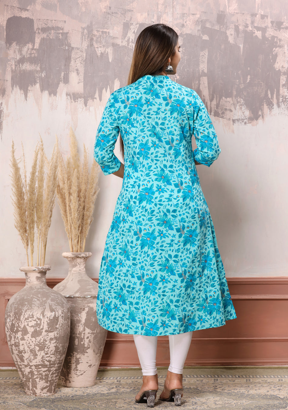 Sky Blue Print A-Line Kurta