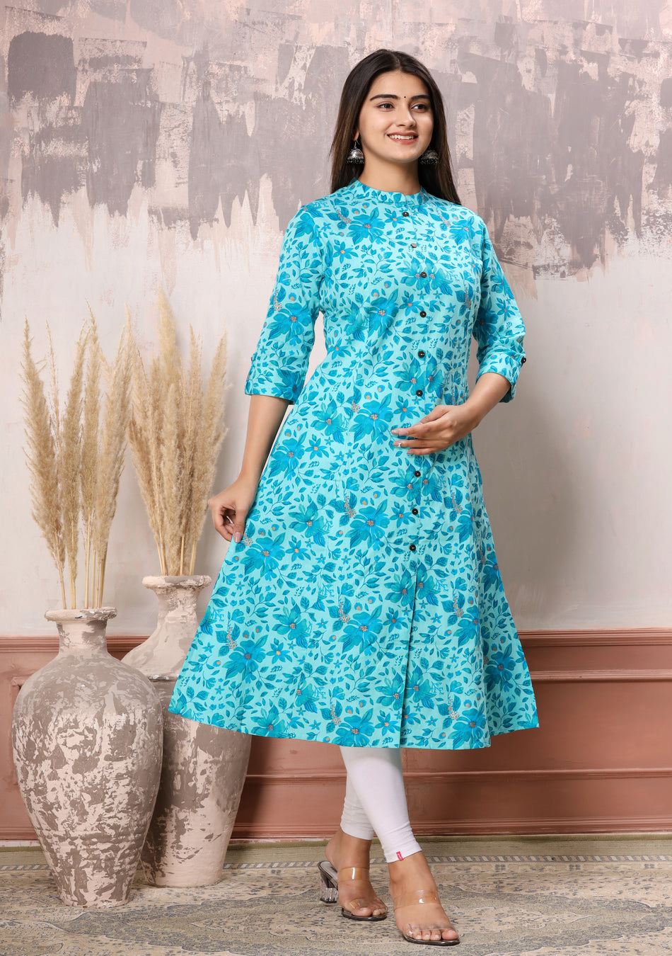 Sky Blue Print A-Line Kurta