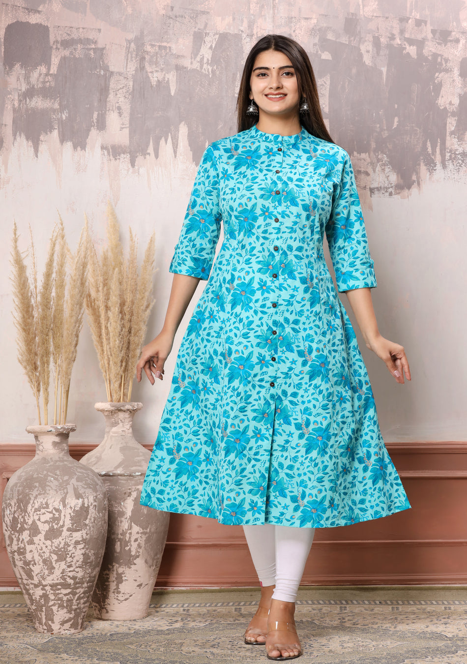 Sky Blue Print A-Line Kurta