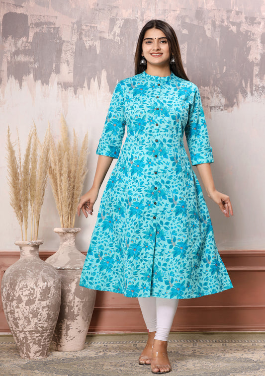 Sky Blue Print A-Line Kurta