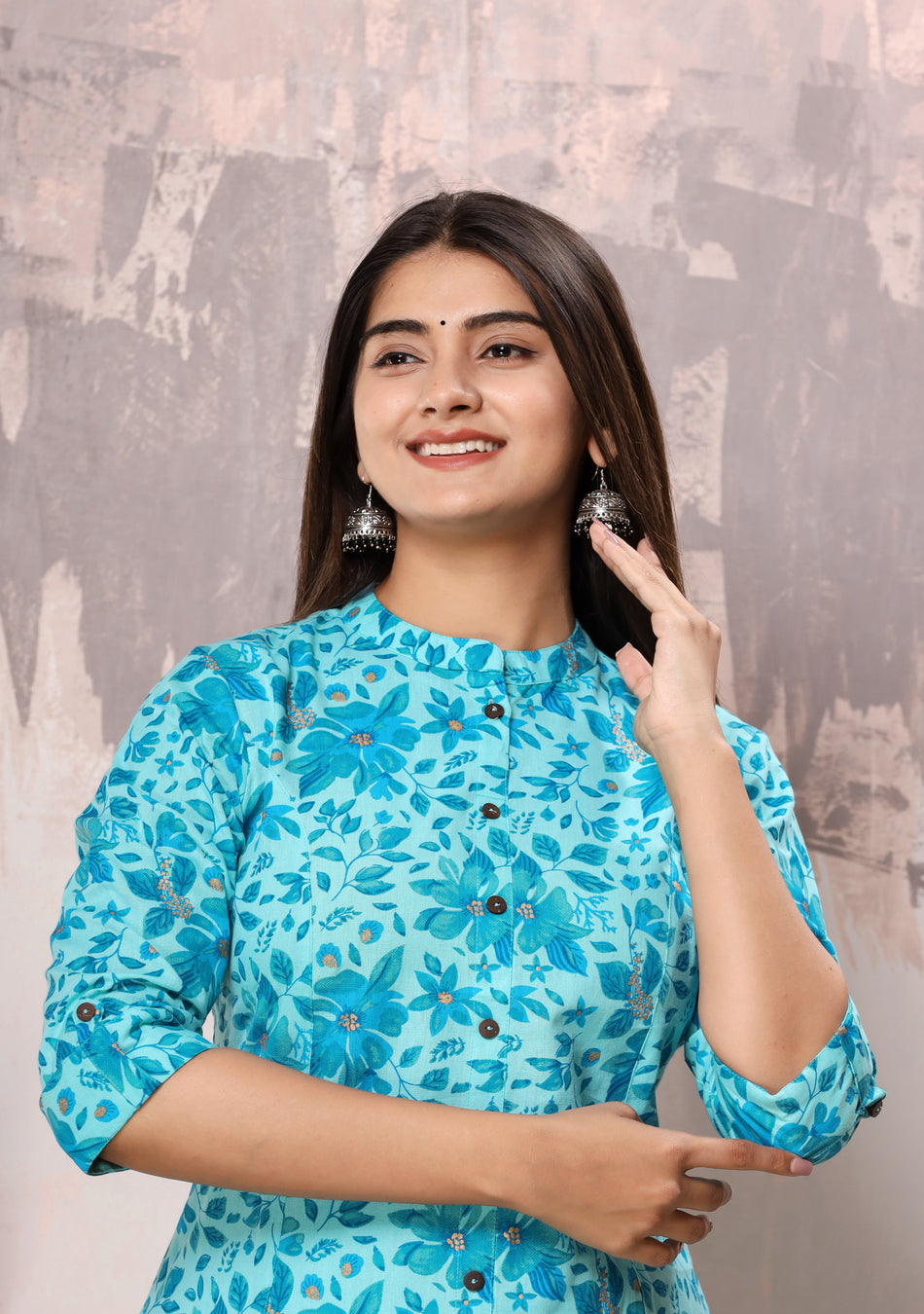 Sky Blue Print A-Line Kurta