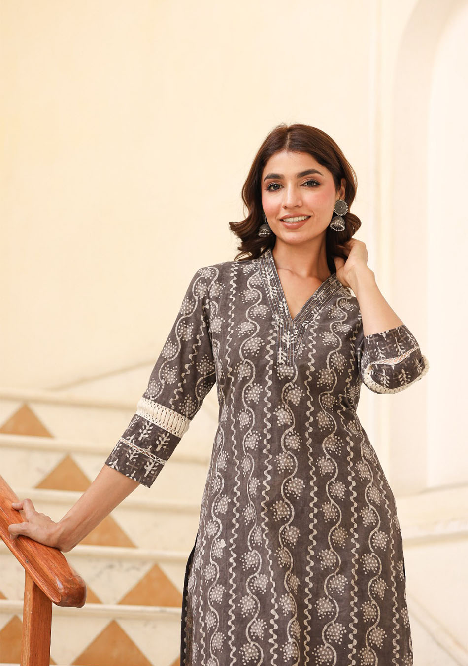 Cocoa Brown Dabu Print Suit Set