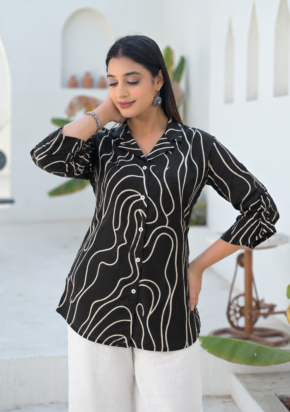 Fluid Lines Shirt Style Top