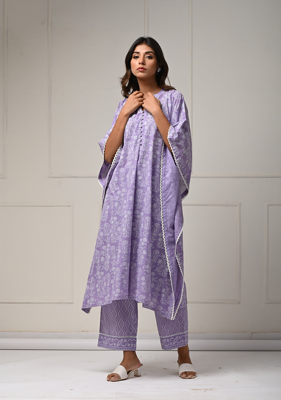 Khadi Print Lilac Kaftan Co-ord Set