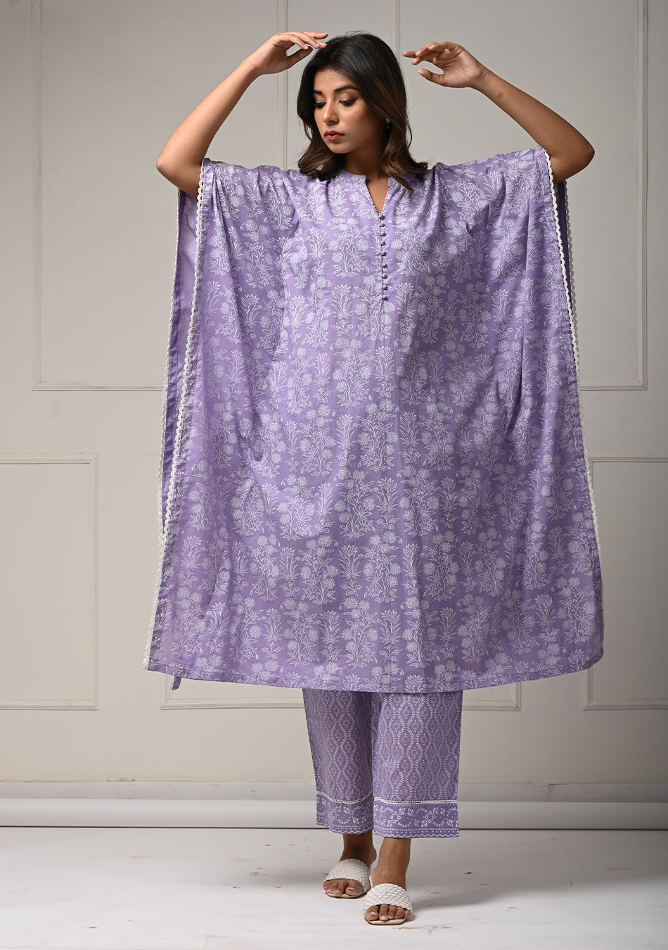 Khadi Print Lilac Kaftan Co-ord Set