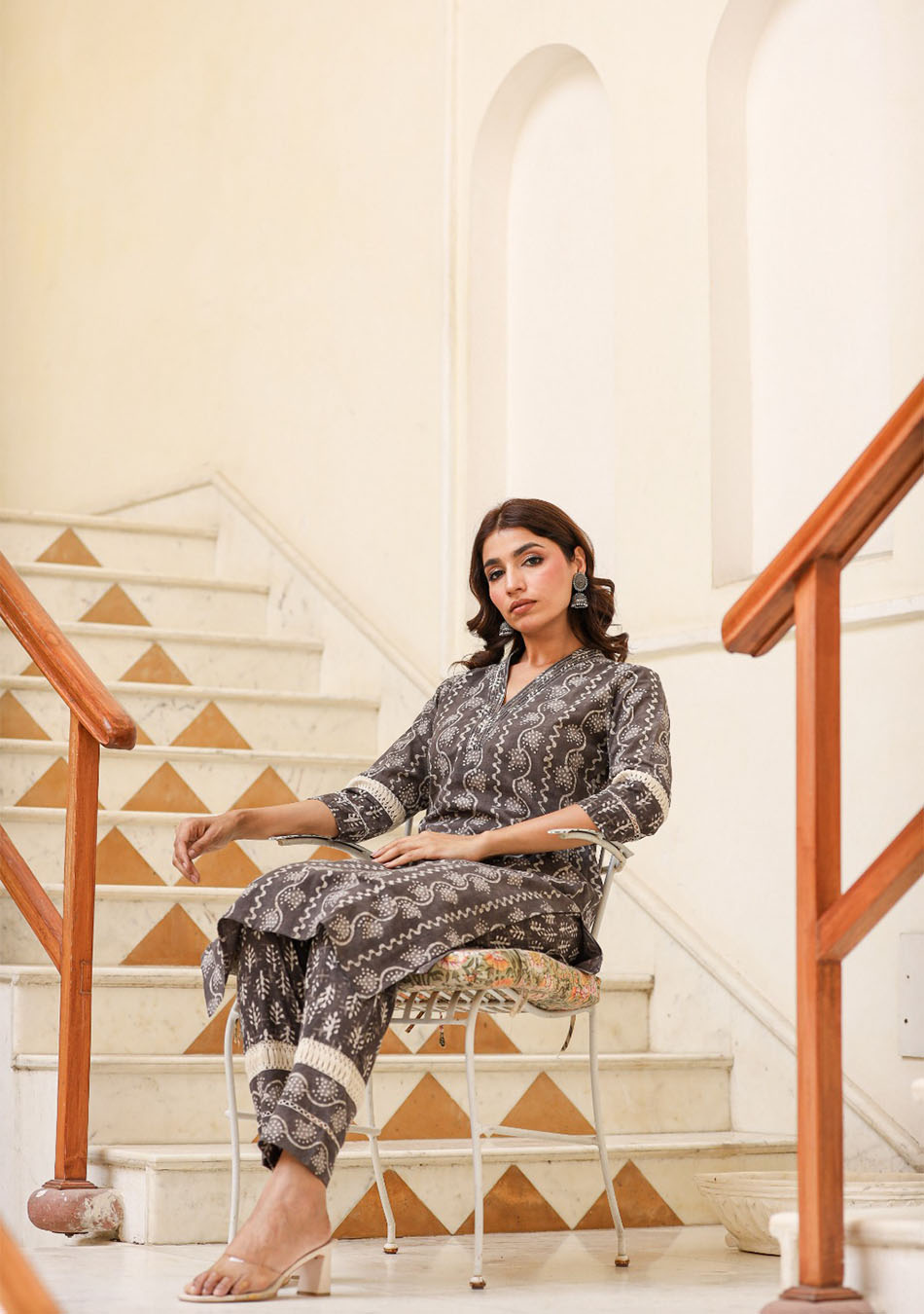 Cocoa Brown Dabu Print Suit Set