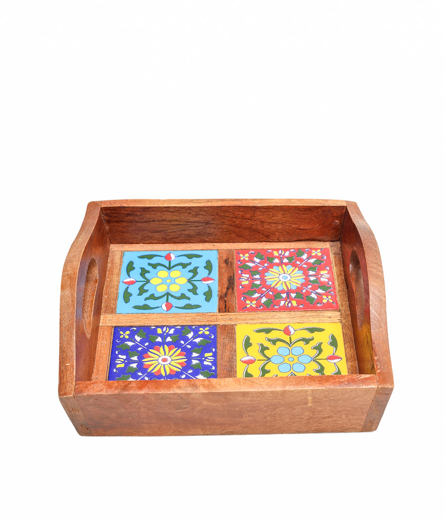 Blue Pottery Boxy Colourful Serving Tray