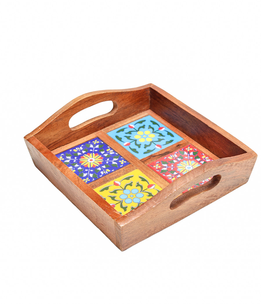 Blue Pottery Boxy Colourful Serving Tray