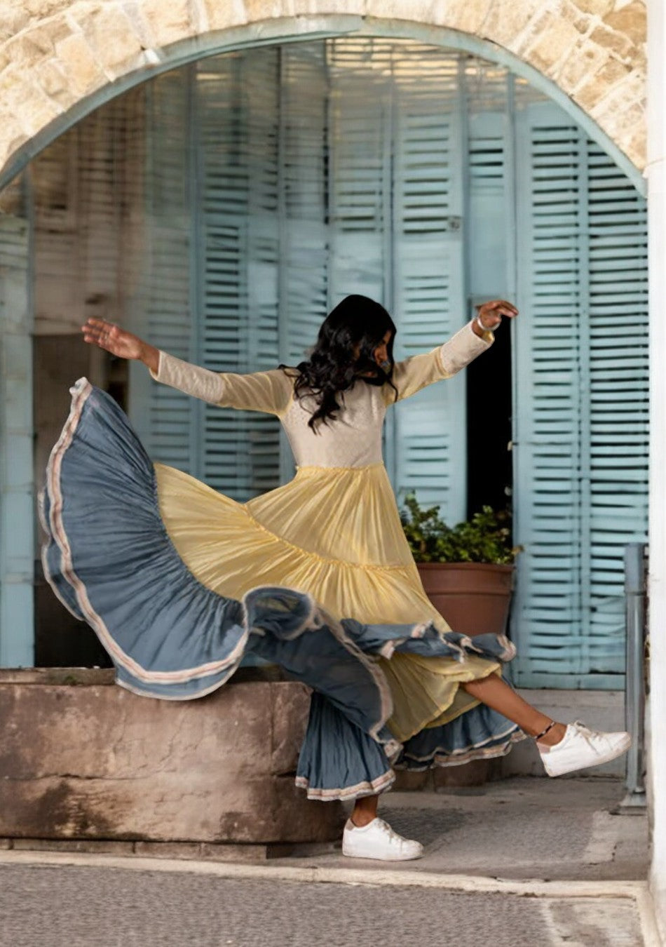 Yellow & Grey Mulmul Dress