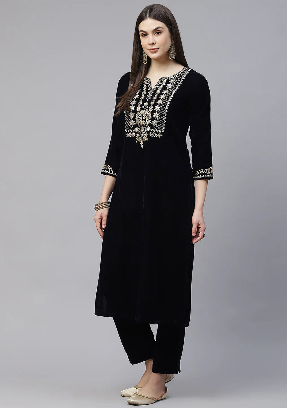 Royal Blue Velvet hand work Kurta pant With Net Dupatta set