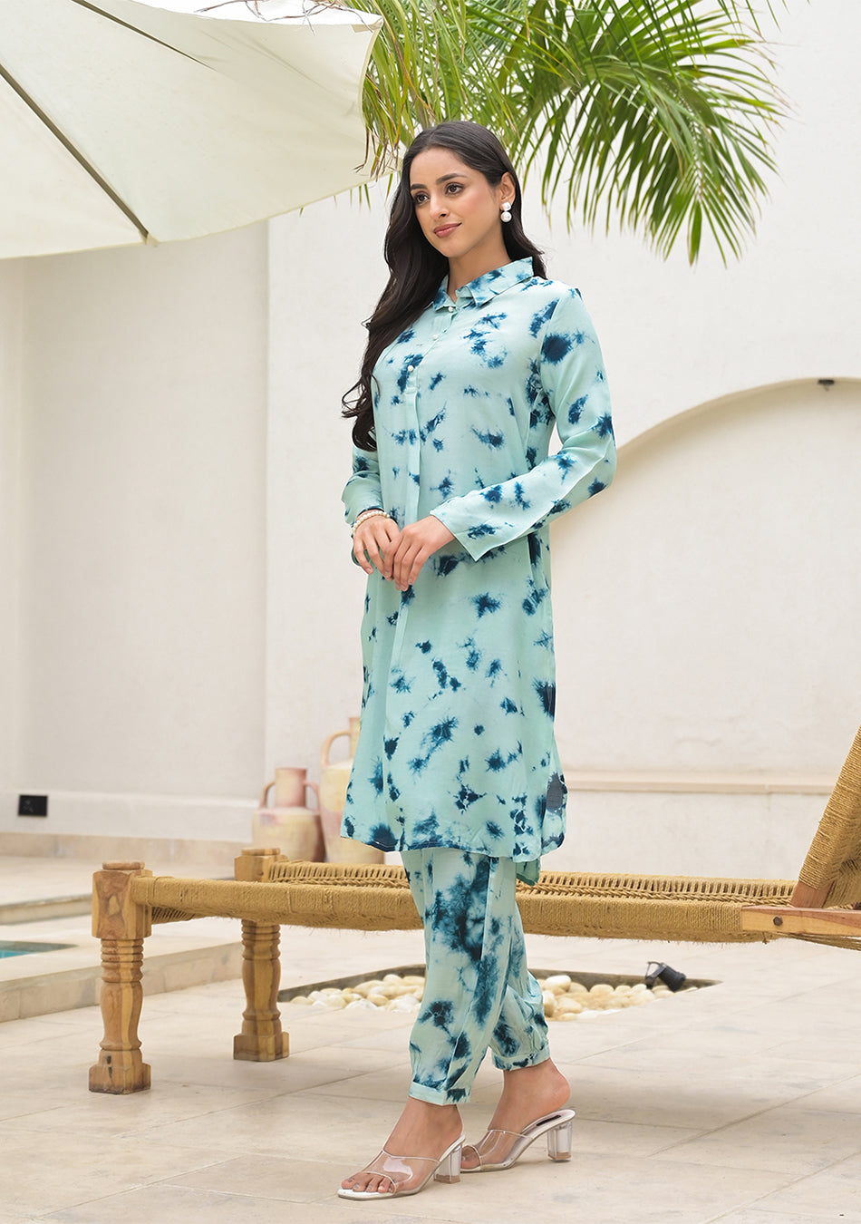 Tie Dye Green Muslin Co-ord Set for Women