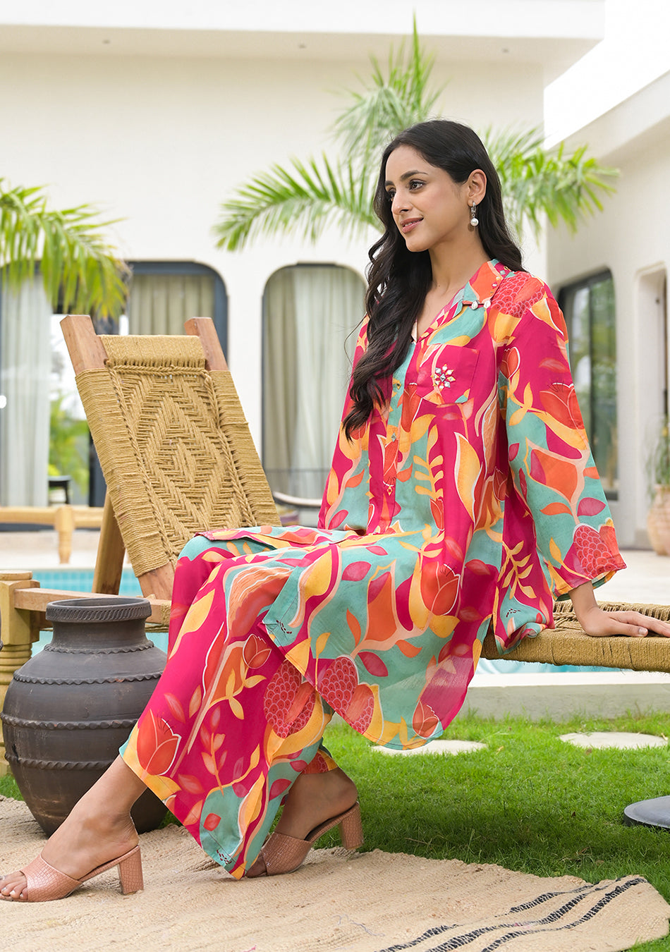 Pink Multi Digital Printed Muslin Co-ord set