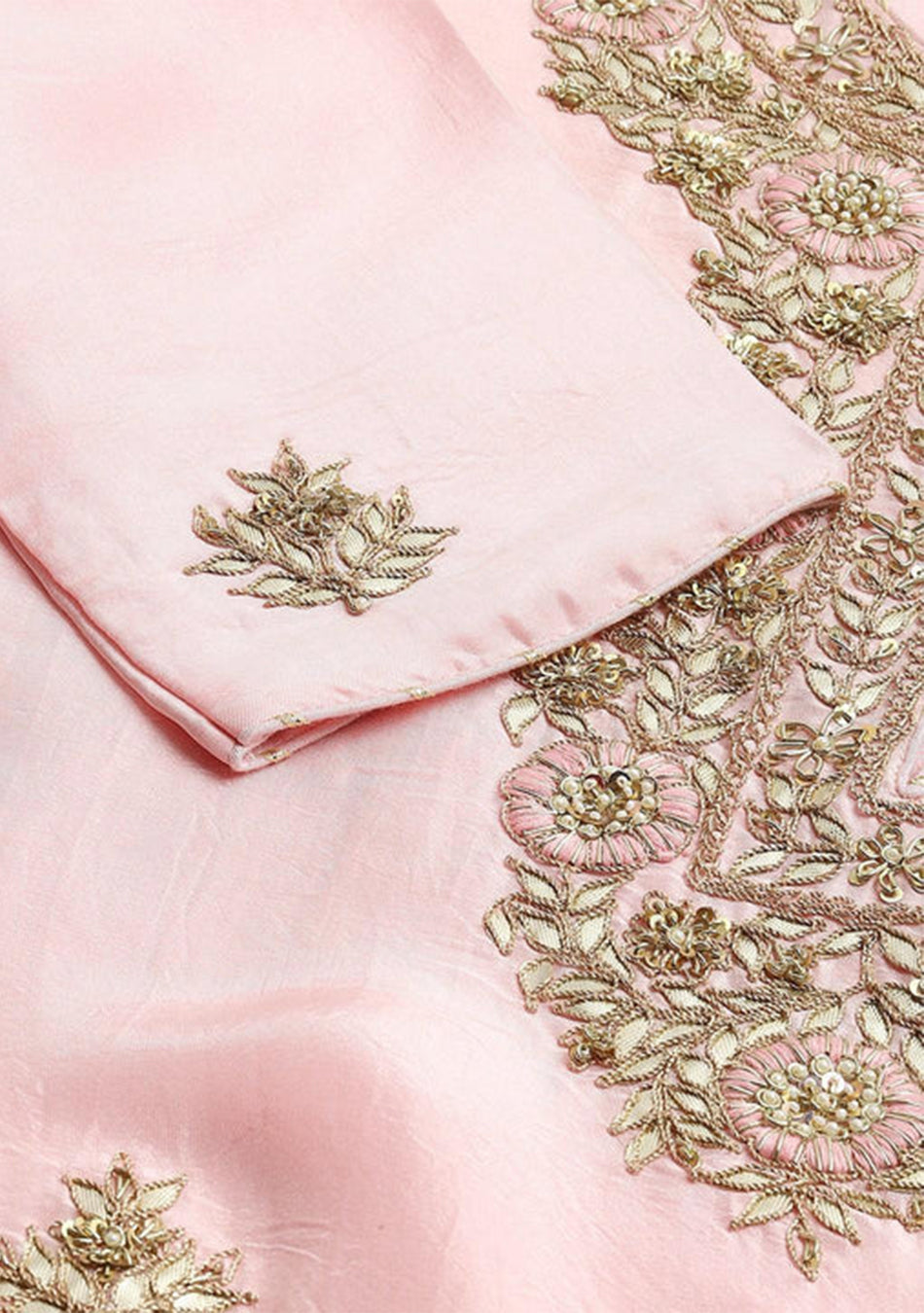 Women Pink Yoke Design Zardozi Chanderi Silk Kurta with Sharara & With Dupatta