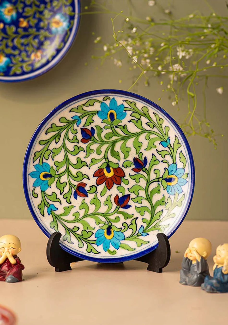 Antique Blue & Green Flower Design Decorative & Wall Hanging Ceramic Platter