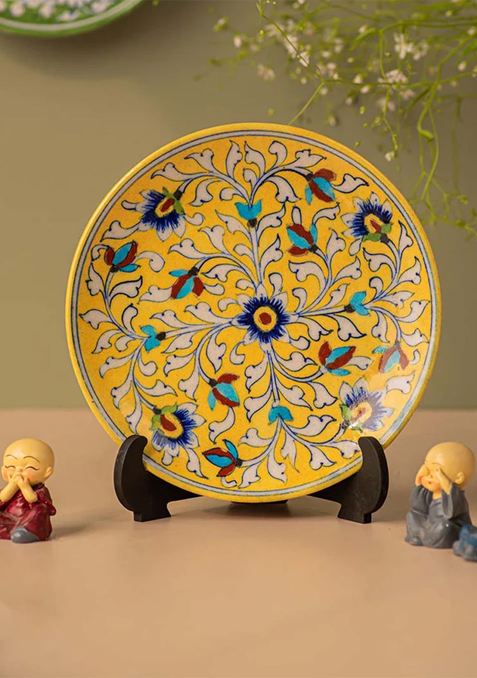 Beautiful Blue Flowers Handmade Blue Pottery Decorative Platter