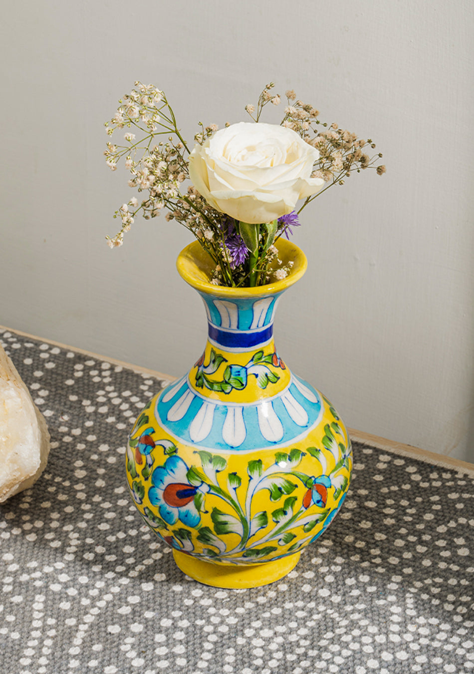 BLUE POTTERY YELLOW GENIE VASE