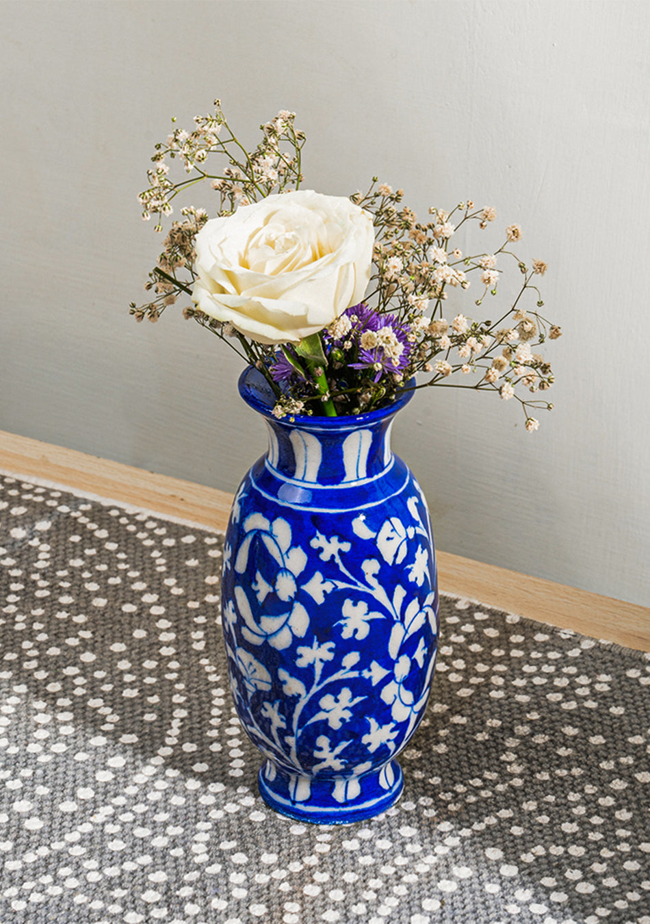 Blue Pottery White Floral Vase